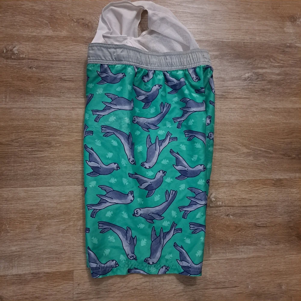 Cat & Jack Kid's Teal Blue Green Sea Lion Print Swim Shorts Drawstring Boy's XL